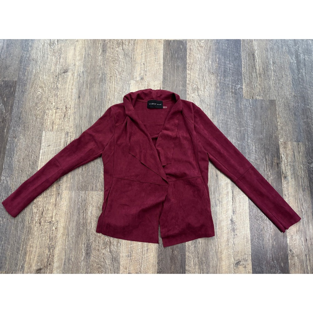 Mustard Seed Burgundy Faux Suede Draped Open Front Jacket Small T13308 Wine Red